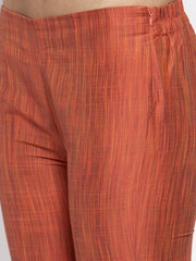 Women Orange Self-Striped Kurta with Trousers ( JOKS 1310 Orange )-JOKS-1310