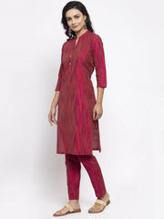 Women Pink Self-Striped Kurta with Trousers ( JOKS 1310 Pink )-JOKS-1310