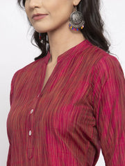 Women Pink Self-Striped Kurta with Trousers ( JOKS 1310 Pink )-JOKS-1310