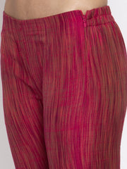 Women Pink Self-Striped Kurta with Trousers ( JOKS 1310 Pink )-JOKS-1310