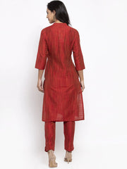 Women Red Self-Striped Kurta with Trousers ( JOKS 1310 Red )-JOKS-1310