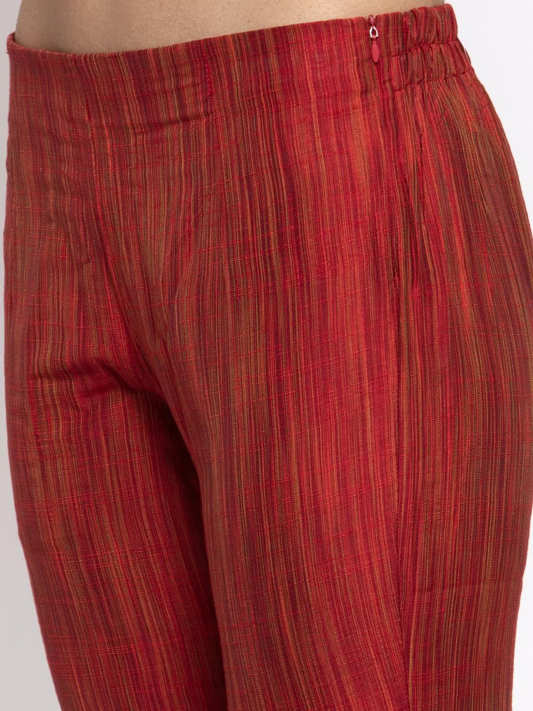 Red Self-Striped Cotton Kurta Set | Women's Indian Kurta Sets