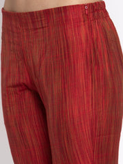 Women Red Self-Striped Kurta with Trousers ( JOKS 1310 Red )-JOKS-1310