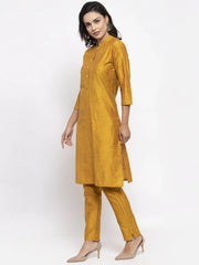Women Yellow Self-Striped Kurta with Trousers ( JOKS 1310 Yellow )-JOKS-1310
