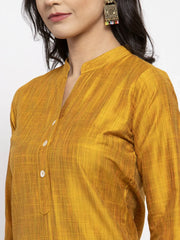 Women Yellow Self-Striped Kurta with Trousers ( JOKS 1310 Yellow )-JOKS-1310