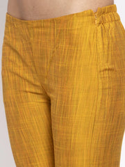 Women Yellow Self-Striped Kurta with Trousers ( JOKS 1310 Yellow )-JOKS-1310