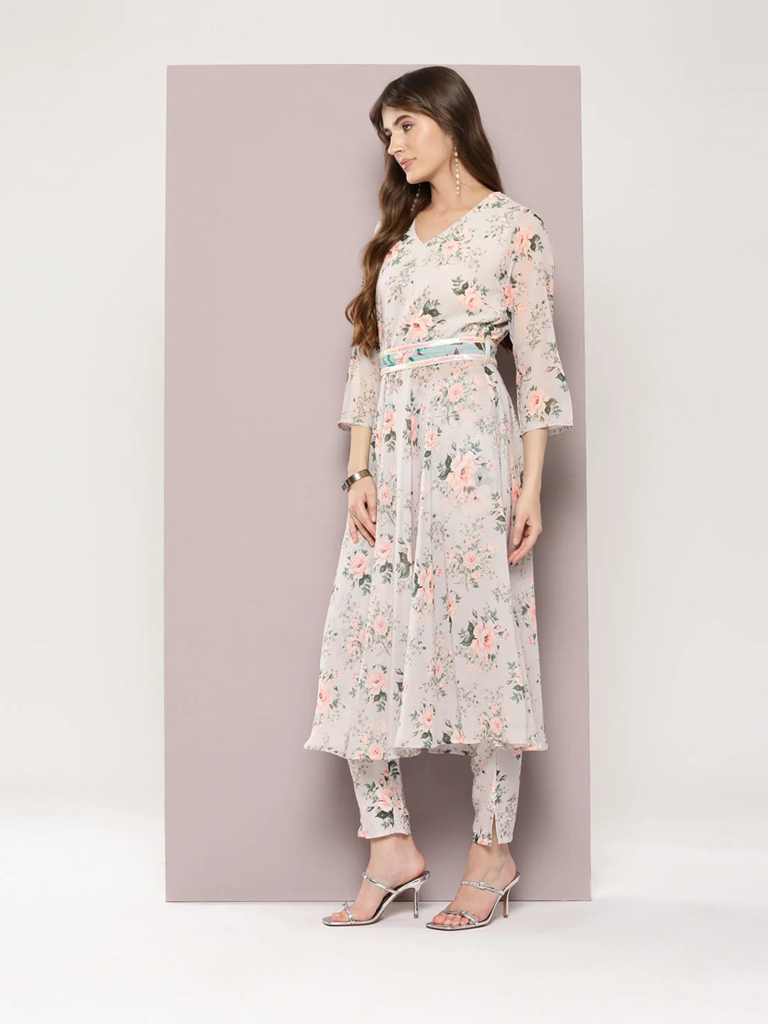 Sequin Anarkali Kurta Set - Flared Kurta with Dupatta