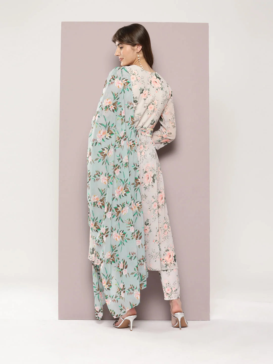 Sequin Anarkali Kurta Set - Flared Kurta with Dupatta