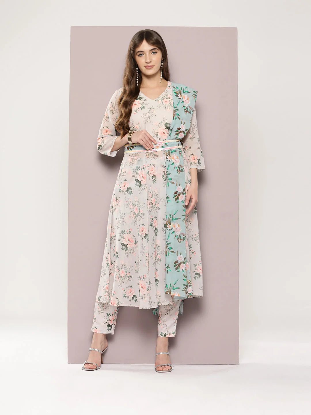 Sequin Anarkali Kurta Set - Flared Kurta with Dupatta