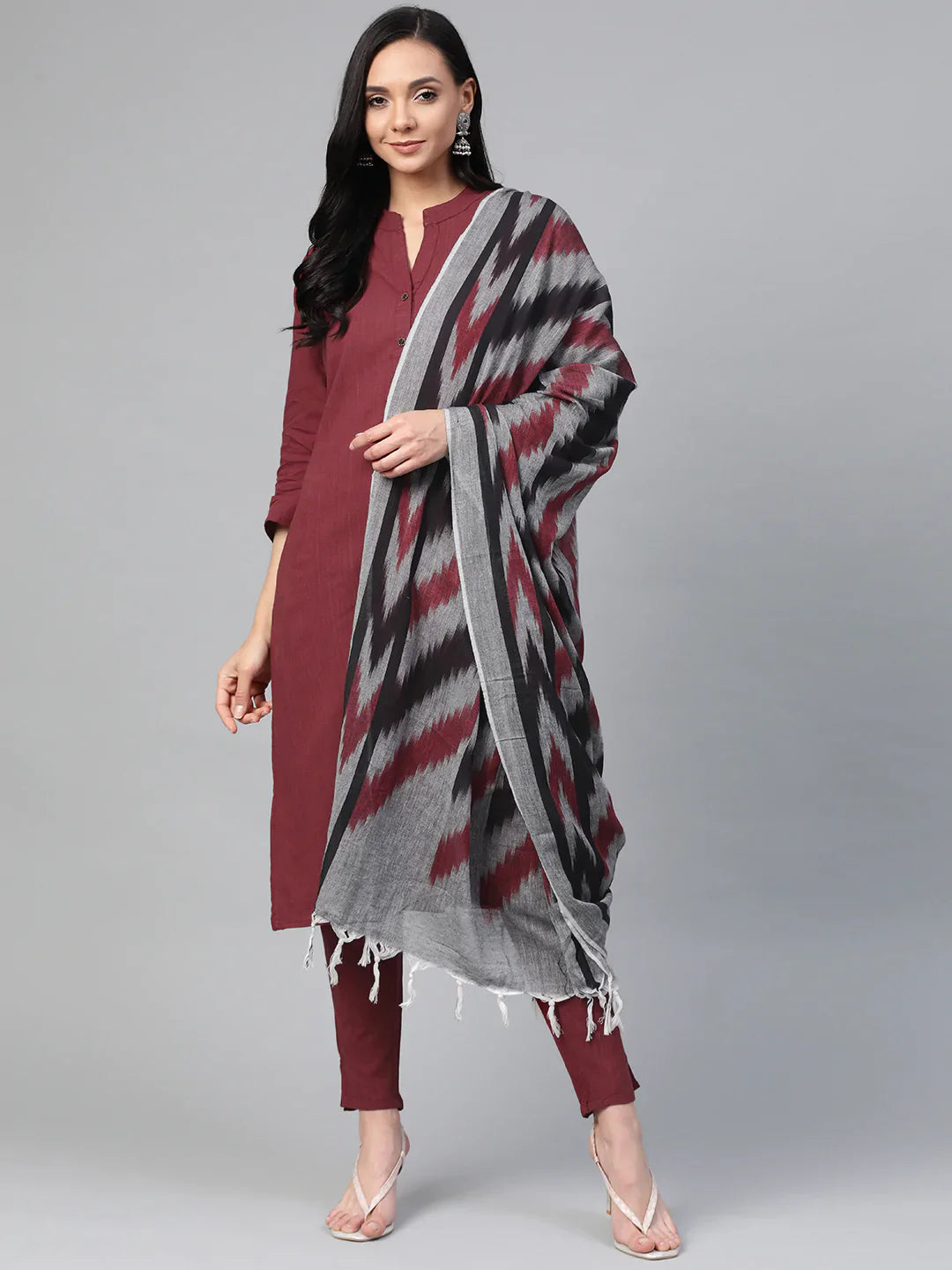 Maroon Solid Indian Kurta Set with Dupatta for Women