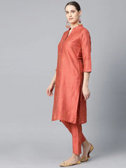 Women Dupion Silk Jacquard Kurta with Trousers & Dupatta ( JOKS D39R 1482 Maroon )-JOKS-D39R-1482