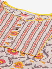 Women Mustard & Beige Self Checked Kurta with Trousers & Dupatta ( JOKS D13YB 1359 Mustard )