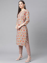Women Mustard & Beige Self Checked Kurta with Trousers & Dupatta ( JOKS D13YB 1359 Mustard )