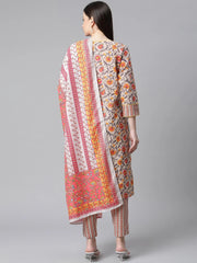 Women Mustard & Beige Self Checked Kurta with Trousers & Dupatta ( JOKS D13YB 1359 Mustard )