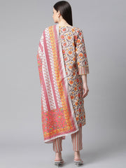 Women Mustard & Beige Self Checked Kurta with Trousers & Dupatta ( JOKS D13YB 1359 Mustard )