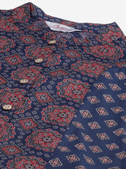 Women Beige & Pink Block Print Pure Cotton Kurta with Trousers & Dupatta ( JOKS D18W 1372 Pista )