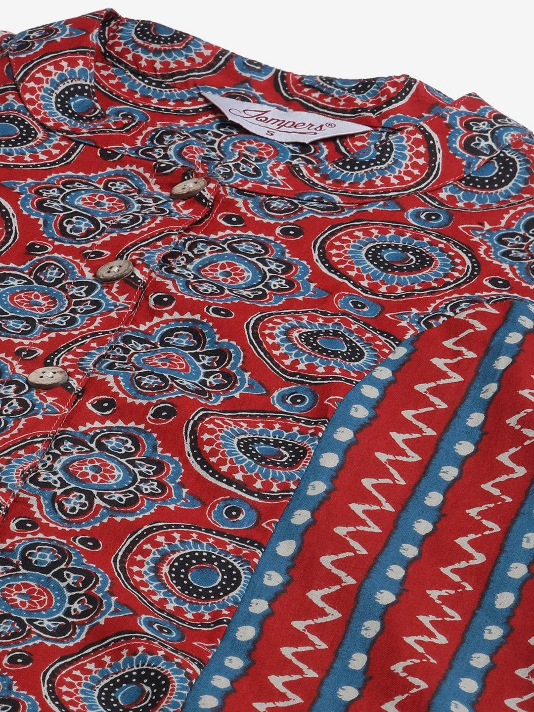 Grey & Magenta Block Print Cotton Kurta Set with Dupatta