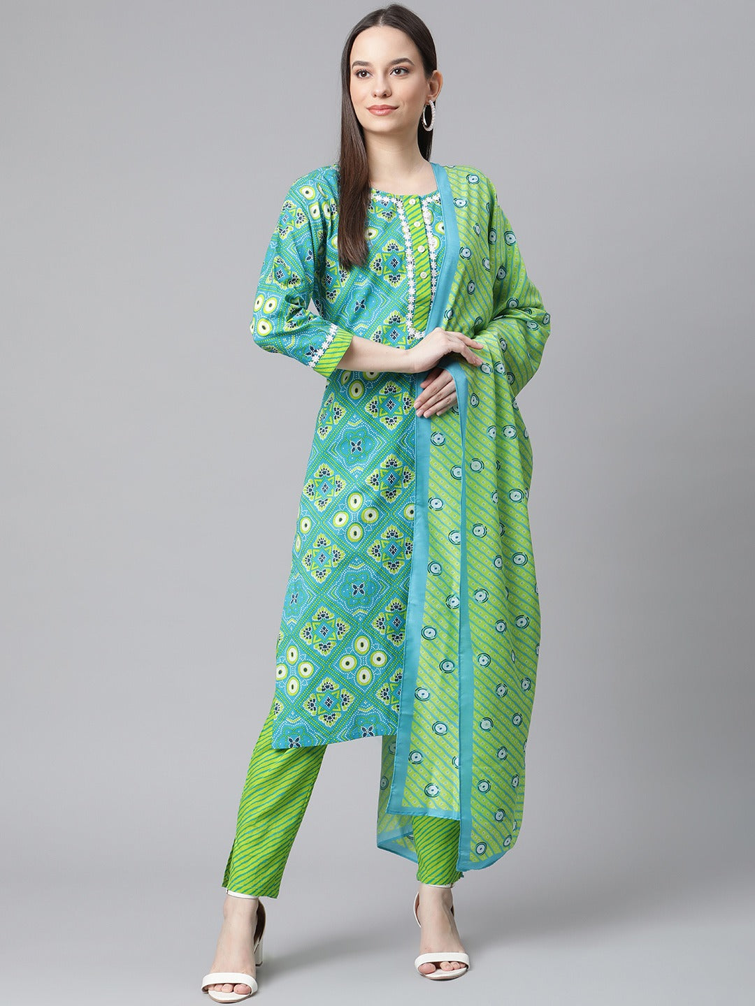 Cotton Kurta Set With Dupatta - Women's Indian Kurta Sets - Style 1