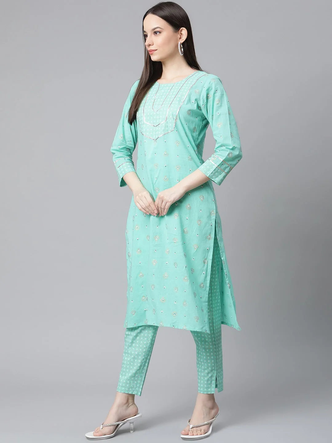 Turquoise Anarkali Kurta Set | Embroidered Indian Kurta for Women