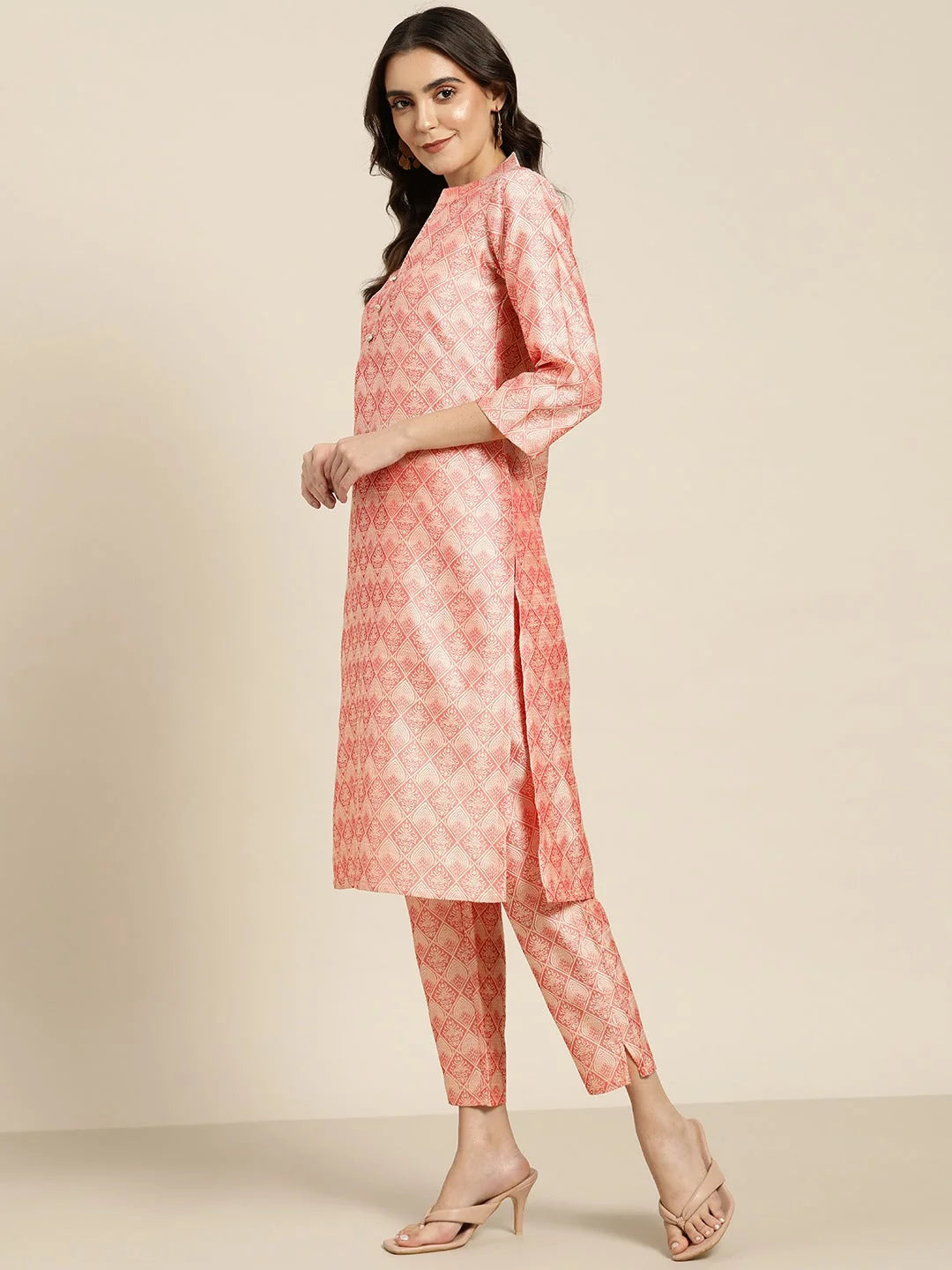 Blue Striped Cotton Indian Kurta Set with Printed Dupatta