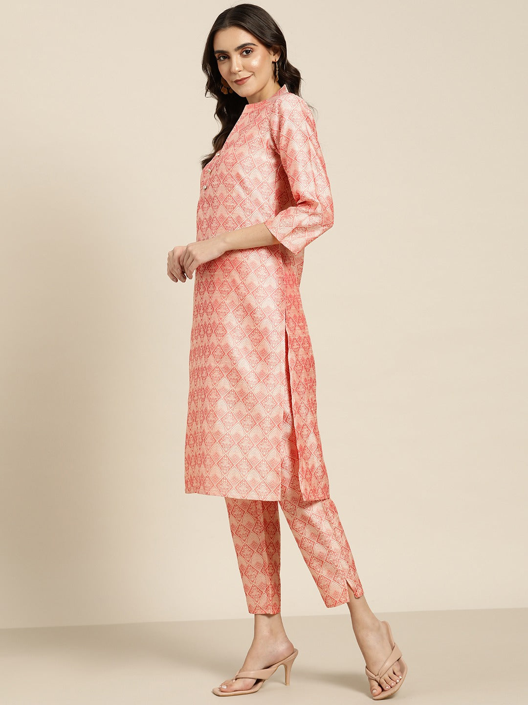 Blue Striped Cotton Indian Kurta Set with Printed Dupatta