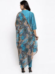 Women Grey Solid Kurta with Trousers & Dupatta (JOKS D10B 1321 Grey)