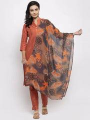 DesiQlo Women Orange Self-Striped Kurta with Trousers & Georgette Dupatta ( JOKS D2O 1310 Orange )