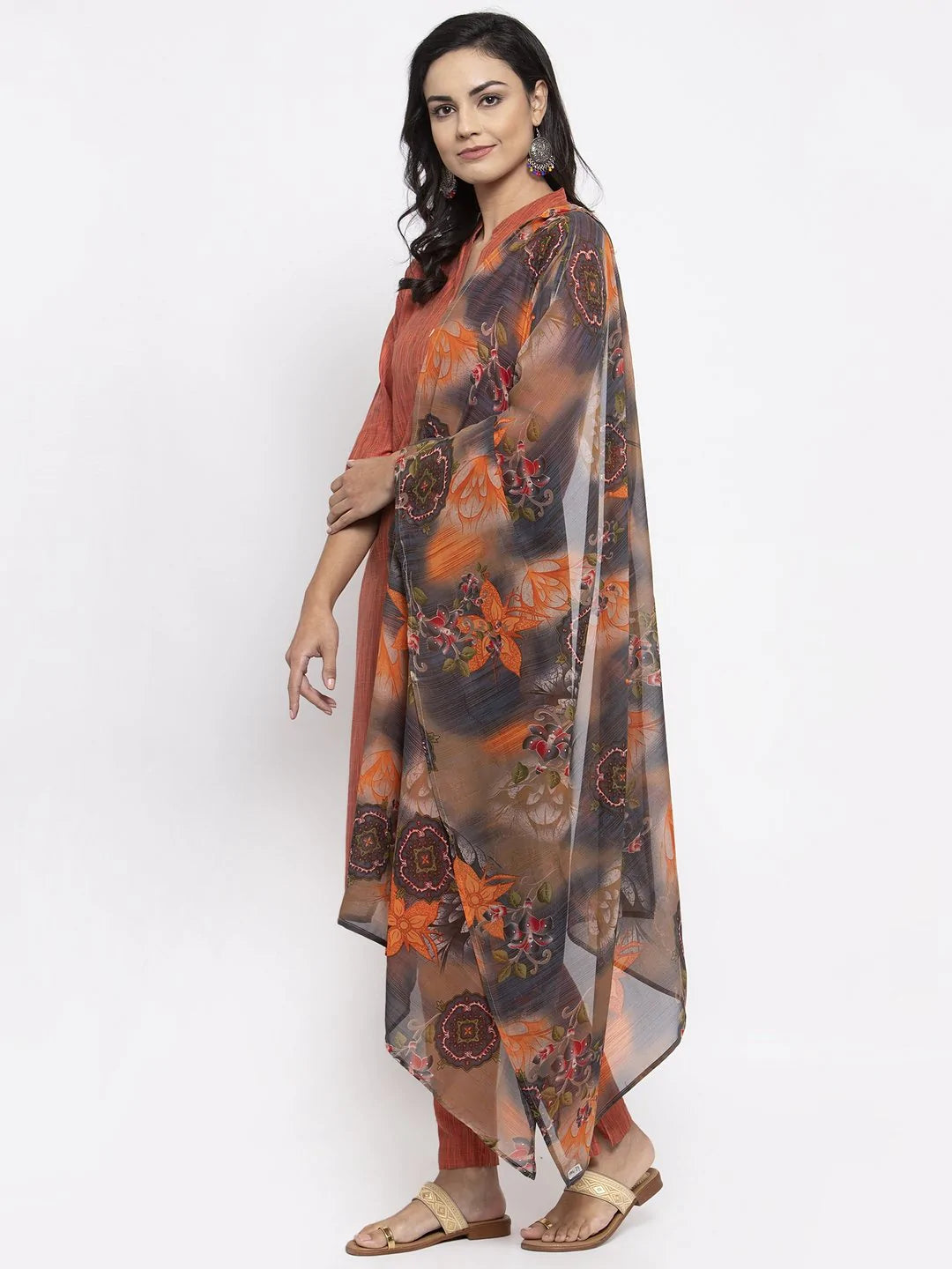 Floral Embroidered Silk Kurta Set with Dupatta | Anarkali Kurta