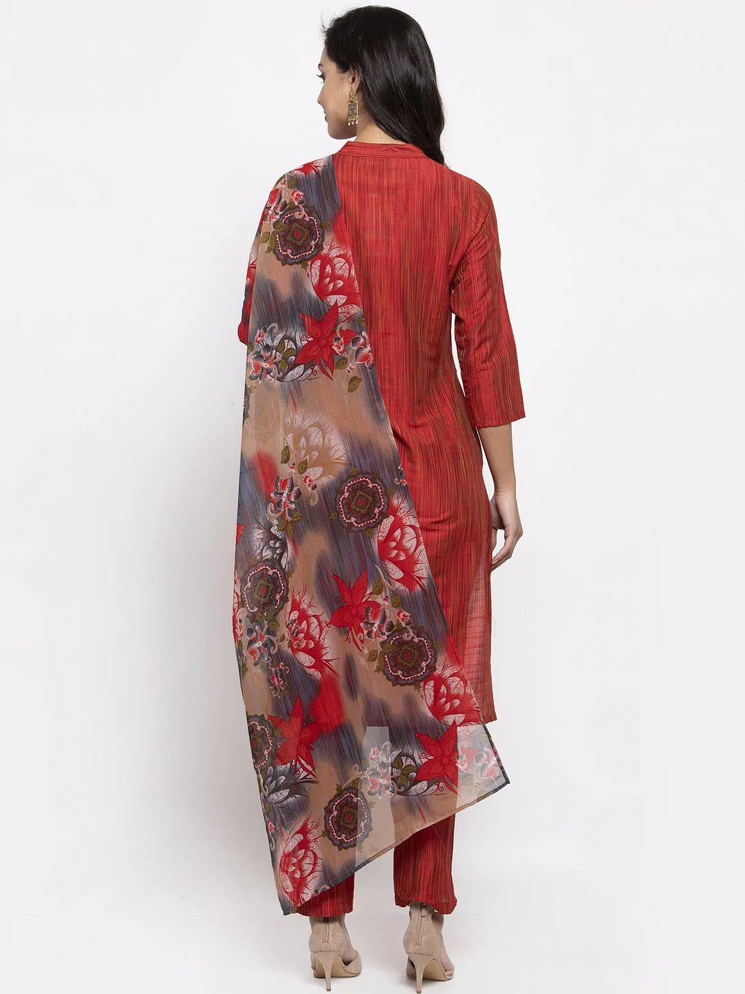 Peach Embroidered Mirror Work Kurta Set with Dupatta | JOKS