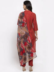 Embroidered Mirror Work Kurta With Trousers & Dupatta ( JOKS D34W 1503 Peach )-JOKS-D34W-1503