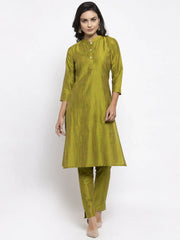 Yoke Design Cotton Silk Kurta with Trousers & Dupatta ( JOKS D35Y 1465 Yellow )-JOKS-D35Y-1465