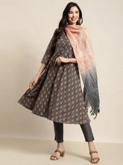 Printed Kurta with Trousers & With Dupatta ( JOKS D33M 1455 Grey )-JOKS-D33M-1455