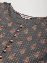 Women Rust Orange & Beige Self-Striped Kurta with Trousers & Dupatta ( JOKS D1O 1310 Orange )-JOKS-D1O