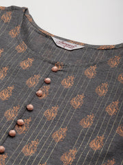 Women Rust Orange & Beige Self-Striped Kurta with Trousers & Dupatta ( JOKS D1O 1310 Orange )-JOKS-D1O