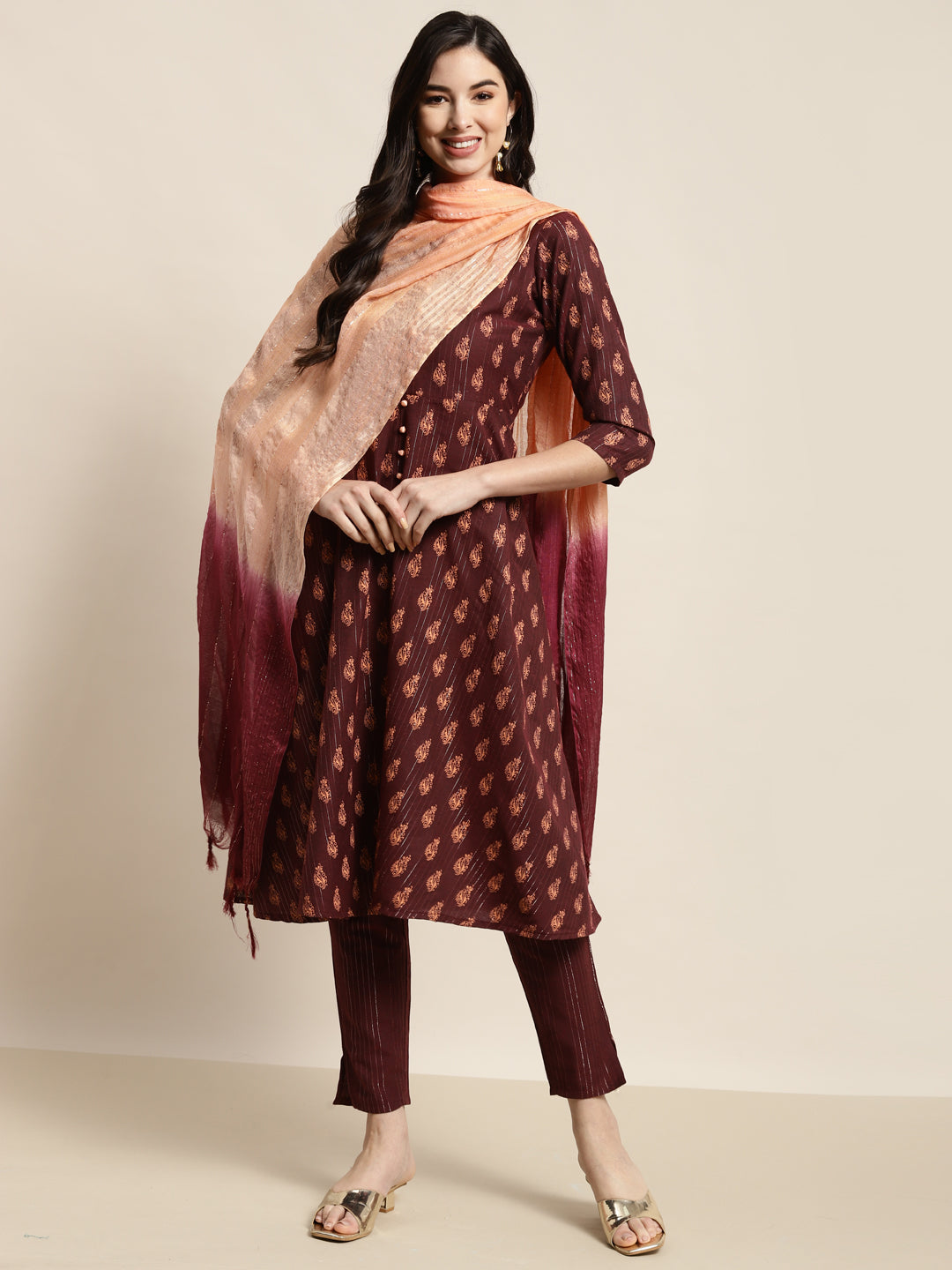 Pink & Beige Women's Kurta Set with Dupatta | Indian Kurta Sets