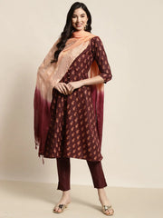 Printed Kurta with Trousers & With Dupatta ( JOKS D33M 1455 Maroon )-JOKS-D33M-1455