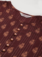 Women Pink & Beige Self-Striped Kurta with Trousers & Dupatta ( JOKS D1P 1310 Pink )-JOKS-D1P
