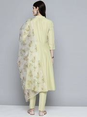 Women Maroon & Blue Printed Regular Pure Cotton Kurta with Trousers & With Dupatta ( JOKS D26B 1410 Maroon )