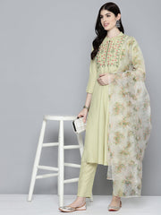 Women Maroon & Blue Printed Regular Pure Cotton Kurta with Trousers & With Dupatta ( JOKS D26B 1410 Maroon )