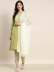 Printed Gotta Patti Kurta with Trousers & Dupatta ( JOKS D36W 1470 Green )-JOKS-D36W-1470