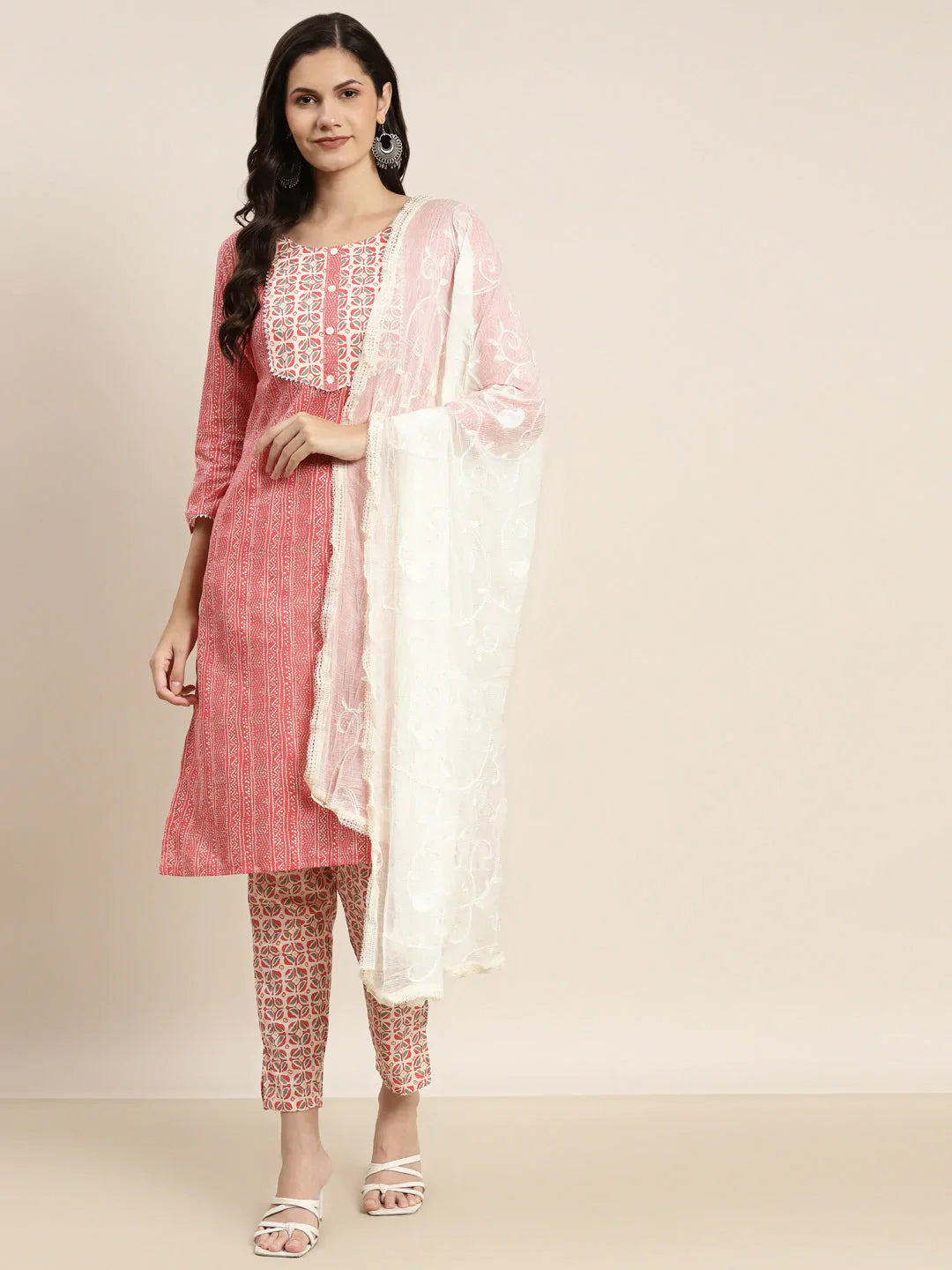 Red Printed Kurta Set with Dupatta - Designer Indian Kurta Sets