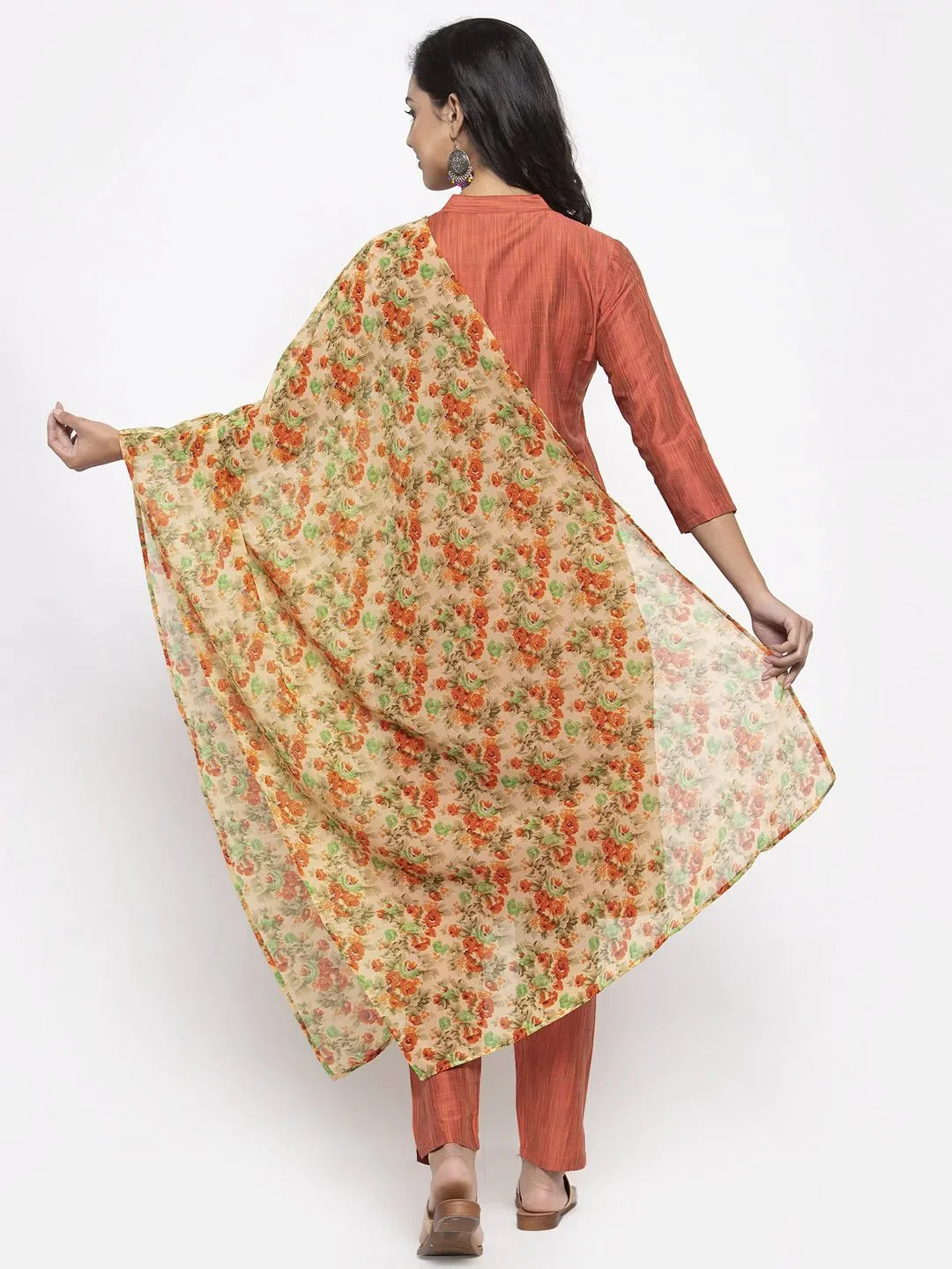 Floral Embroidered Silk Kurta Dupatta Set | Anarkali Style