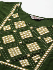 Women Green Embroidered Regular Kurta with Trousers & With Dupatta ( JOKS D30 1361 Green )-JOKS-D30-1361