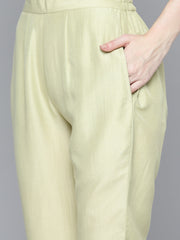 Women Green Jacquard Woven Design Straight Kurta Trousers & Chikankari Dupatta