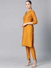 Women Dupion Silk Jacquard Kurta with Trousers & Dupatta ( JOKS D39OW 1482 Beige )-JOKS-D39OW-1482