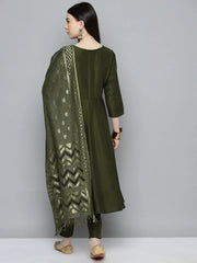 Women Blue & Maroon Printed Regular Pure Cotton Kurta with Trousers & With Dupatta ( JOKS D26R 1410 Blue )