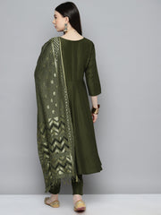 Women Blue & Maroon Printed Regular Pure Cotton Kurta with Trousers & With Dupatta ( JOKS D26R 1410 Blue )