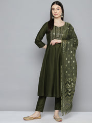 Women Blue & Maroon Printed Regular Pure Cotton Kurta with Trousers & With Dupatta ( JOKS D26R 1410 Blue )