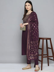 Sequin, zari embroidered flaired kurta with pants and dupatta ( JOKS D50P 1537 Purple )-JOKS-D50P-1537