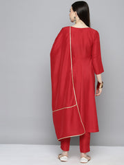 Women Yellow & Pink Ethnic Motifs Printed Pure Cotton Kurta With Trousers & Dupatta